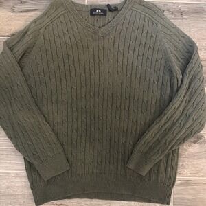Vintage Woods and Gray 100% Cotton Fisherman Cable Knit Sweater Sz L Olive Green